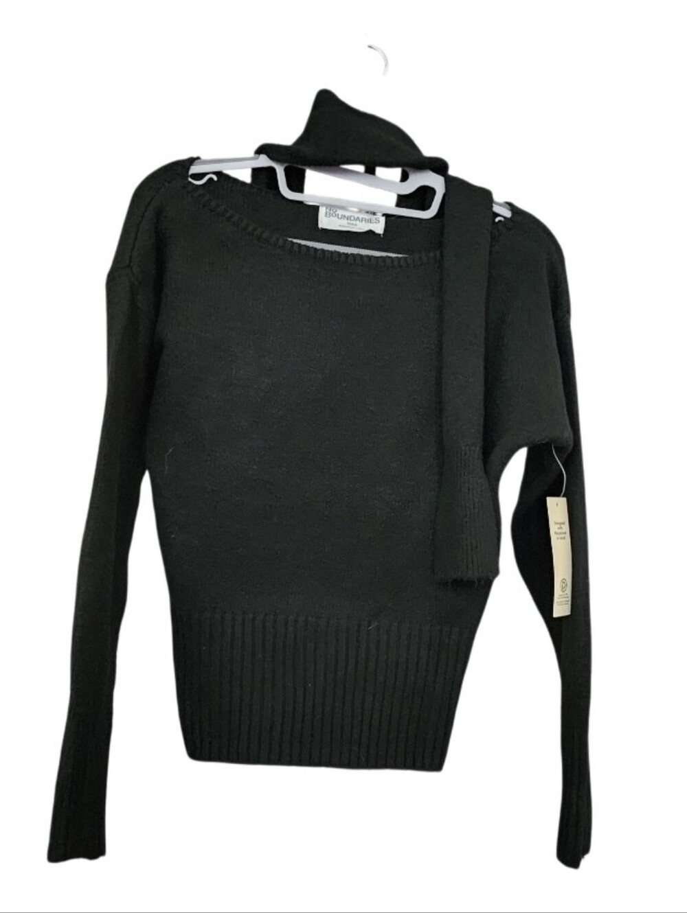 No Boundaries Black Cowl Neck Sweater with Scarf Set